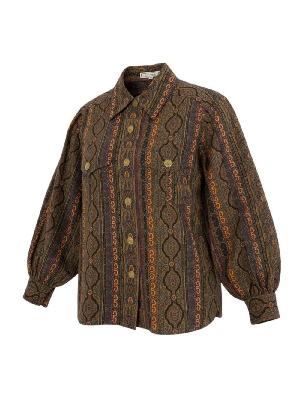 Saint Laurent Long Sleeve Shirt Paisley Pattern All Over Print Gold Button